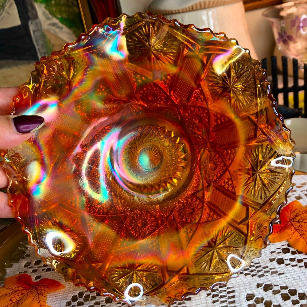 Flashed marigold orange glass bowl